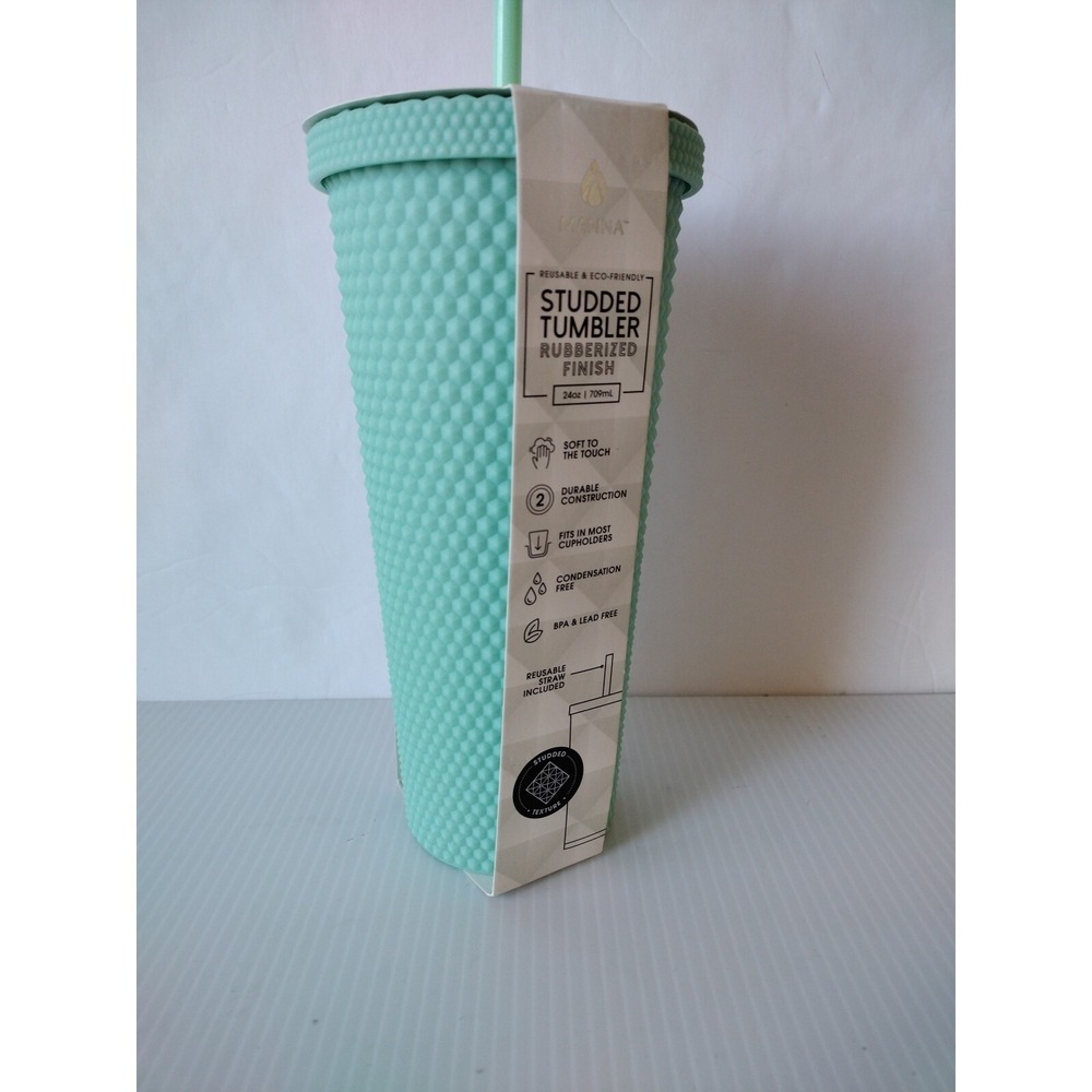 Manna Studded Tumbler 24 oz Rubberized Finish Sage Green Reusable & Eco-Friendly